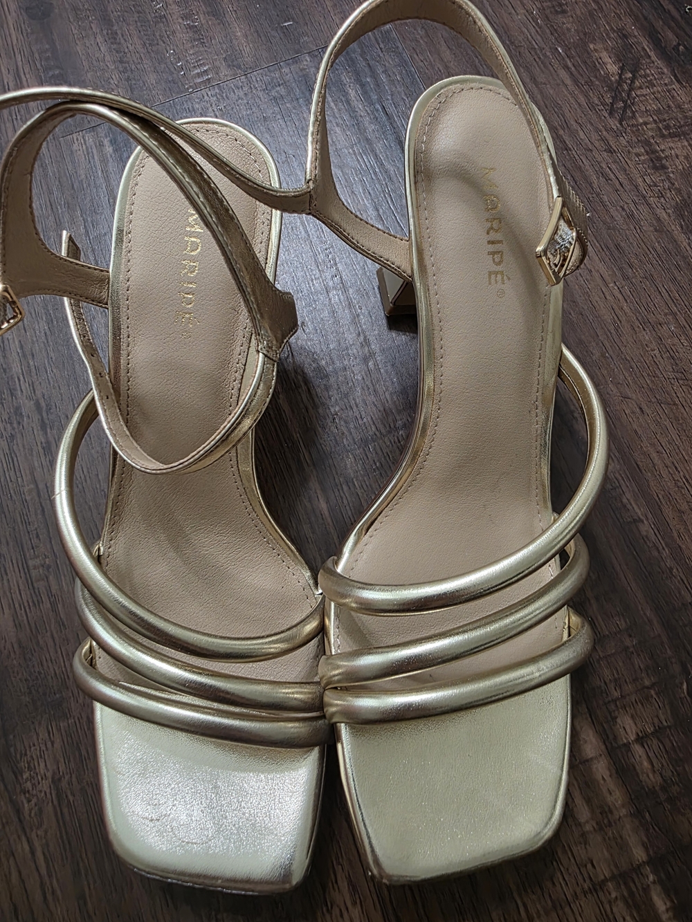 Maripe Nadia Gold Metallic Strappy Sandals Size 9 Square Toe Heels - Picture 6 of 6
